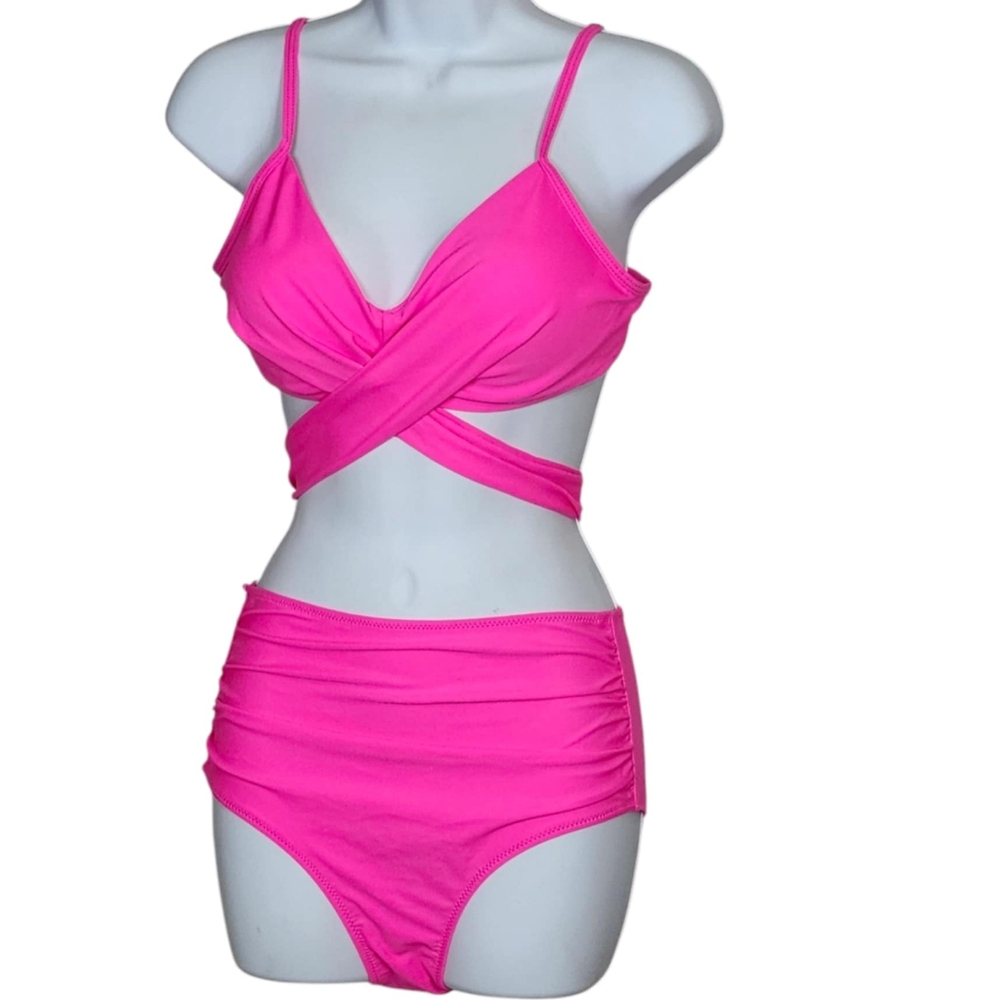 Hot Pink 2pc Cross Wrap Bikini Size Small
